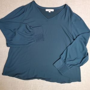 NWOT, Loft brand Dark Green/Turquoise Long Sleeve Flowy Blouse, Size XXL